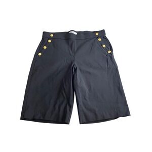 Liz Claiborne Sailor Shorts Black w Gold Button Bermuda Womens Large High Rise